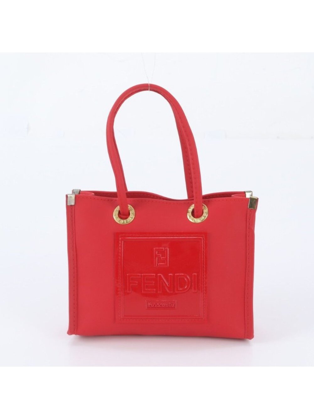 Fendi FF Logo Rubber Handbag Tote Red